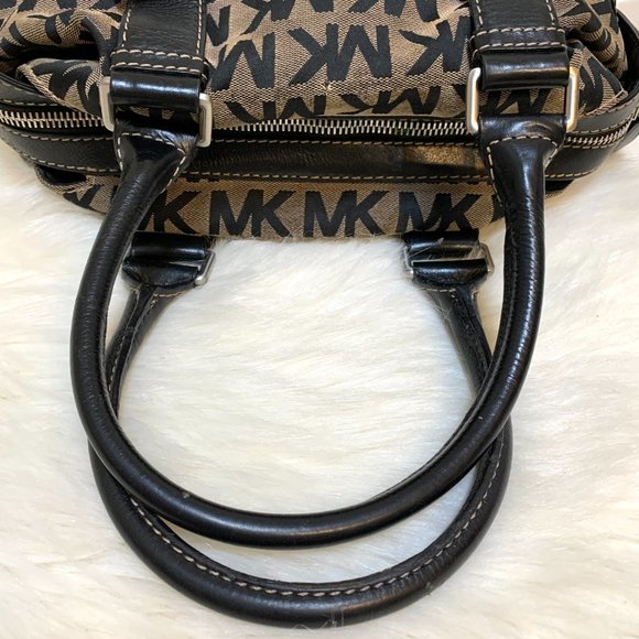 SOLD! MICHAEL KORS Black & White Signature Canvas Buckle-Trimmed Satchel - Picture 7 of 13